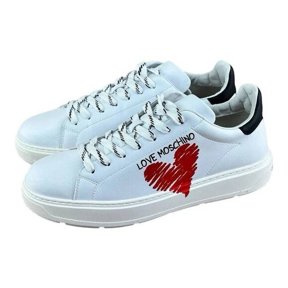 Love Moschino Sneaker Vitello Women Size 10.5 white Leather - Picture 1 of 9